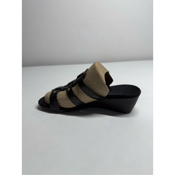 Vionic Radia Black Patent Croco Wedge Sandals Size 8 US Adjustable 3 Strap Gold - Picture 10 of 11